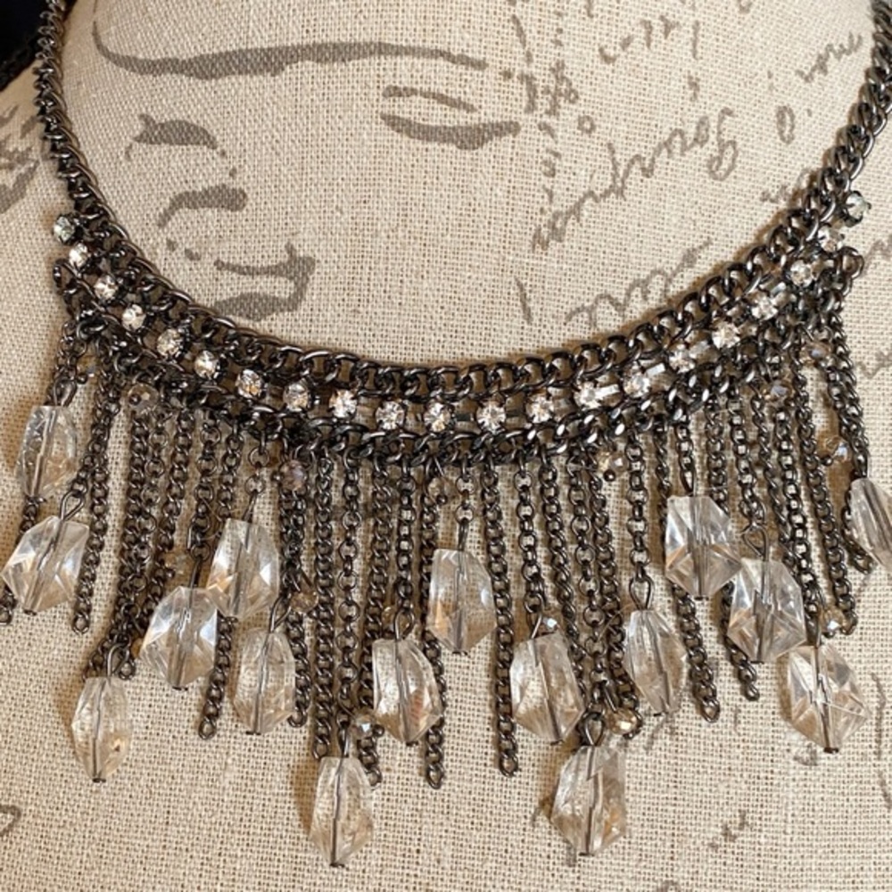 Bronze chain necklace with clear crystals